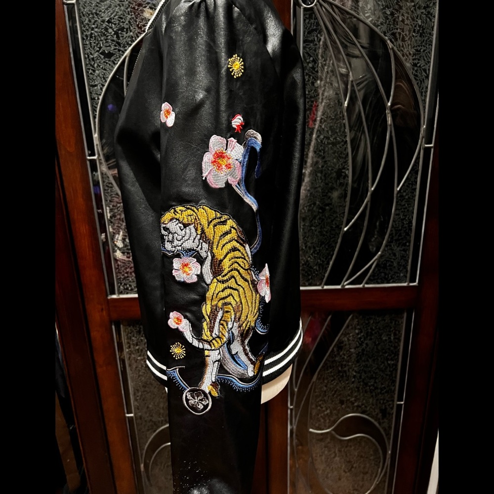Vegan Leather Embroidered Jacket - image 2